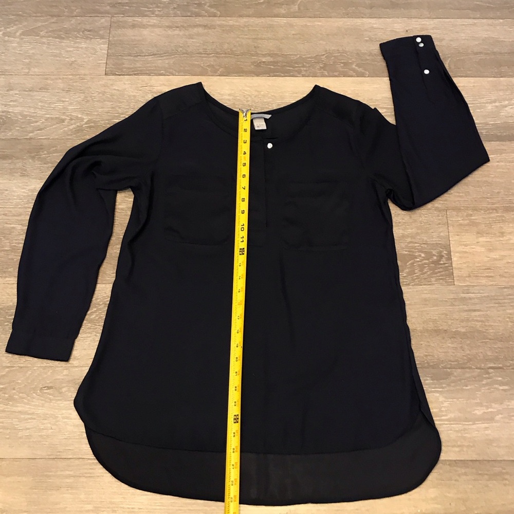 H&M Dark Blue Sheer Long-Sleeve Crewneck Blouse